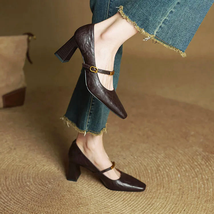 Madison - Women's Leather Mary Jane Block Heels