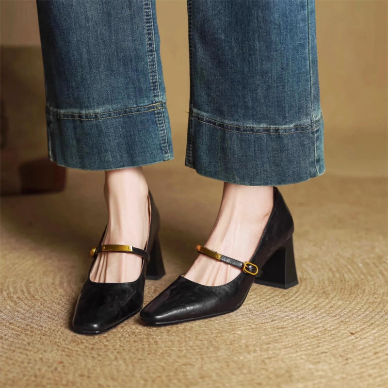 Madison - Women's Leather Mary Jane Block Heels
