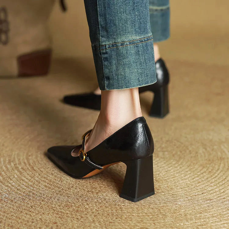 Madison - Women's Leather Mary Jane Block Heels