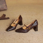 Madison - Women's Leather Mary Jane Block Heels