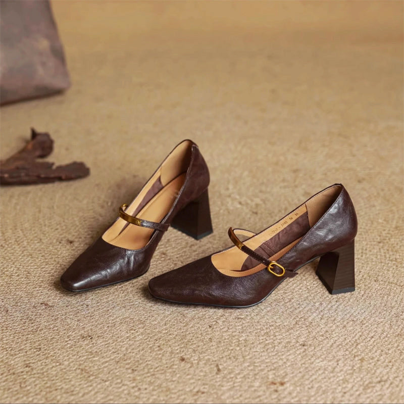 Madison - Women's Leather Mary Jane Block Heels