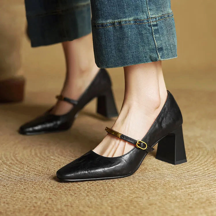 Madison - Women's Leather Mary Jane Block Heels