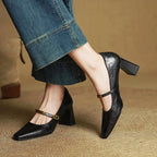 Madison - Women's Leather Mary Jane Block Heels