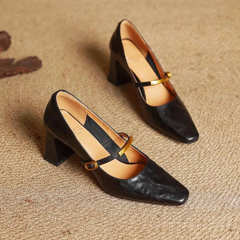 Madison - Women's Leather Mary Jane Block Heels