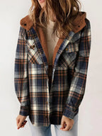 Margaux - Women's Plaid Button-Front Shacket with Hood