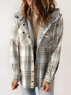 Margaux - Women's Plaid Button-Front Shacket with Hood