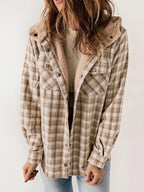 Margaux - Women's Plaid Button-Front Shacket with Hood