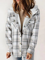 Margaux - Women's Plaid Button-Front Shacket with Hood