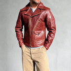 Matt - Men's Biker Leather Jacket with Flap Pockets