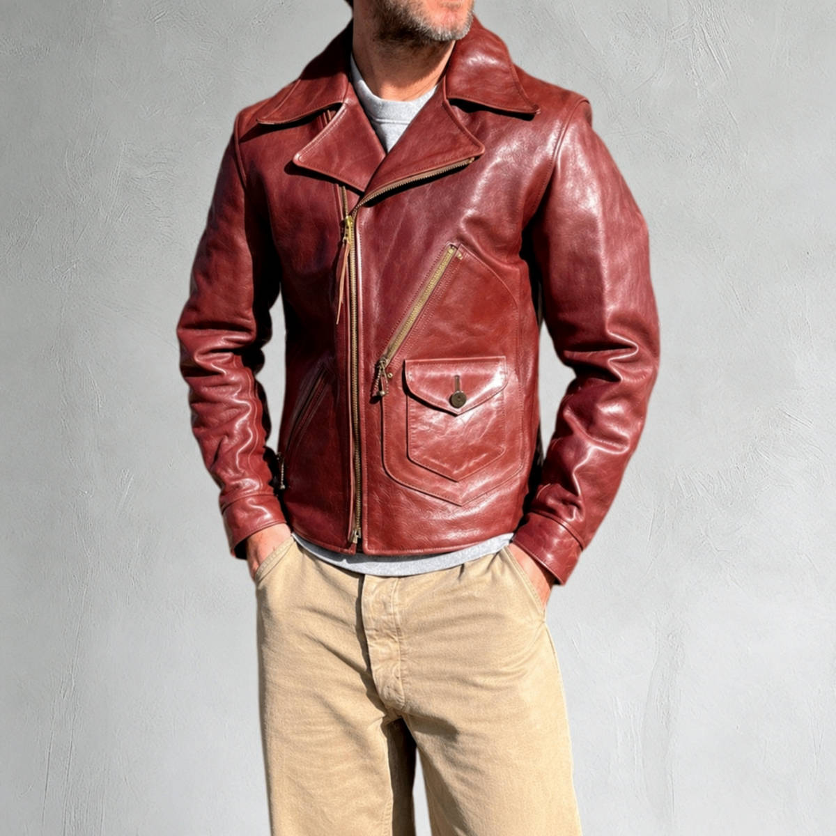 Matt - Men's Biker Leather Jacket with Flap Pockets