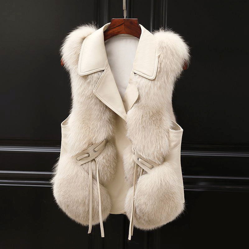 Melody - Women’s Faux Fur Vest with Lapel Collar