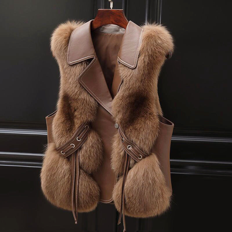 Melody - Women’s Faux Fur Vest with Lapel Collar