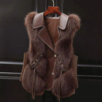 Melody - Women’s Faux Fur Vest with Lapel Collar