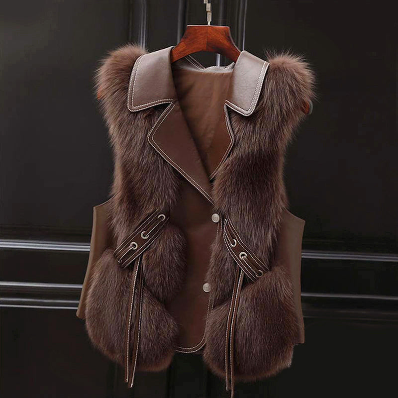 Melody - Women’s Faux Fur Vest with Lapel Collar