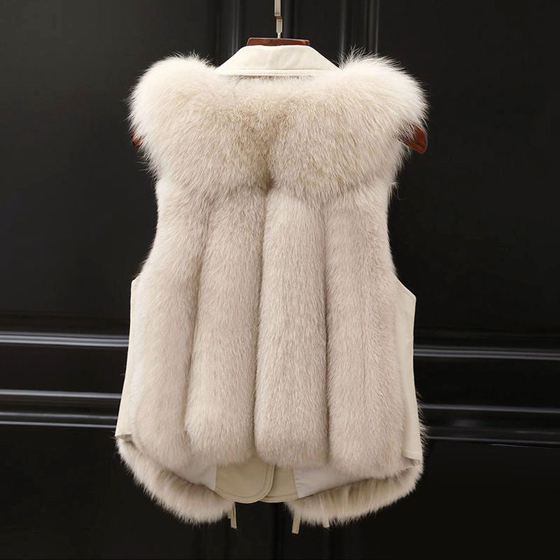 Melody - Women’s Faux Fur Vest with Lapel Collar