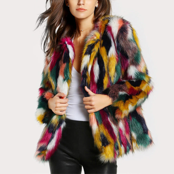 Mia - Women's Multicolor Faux Fur Open-Front Coat
