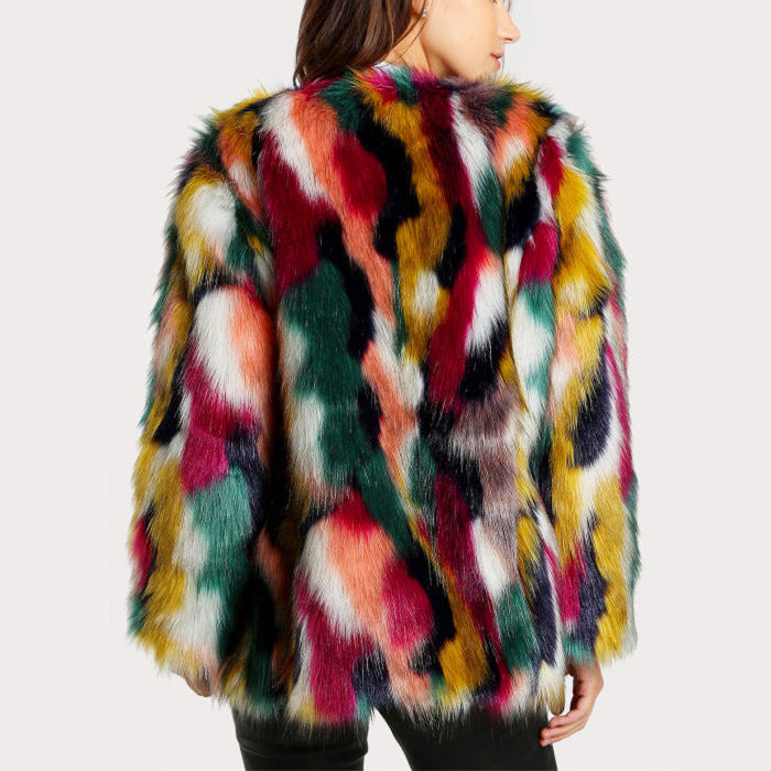 Mia - Women's Multicolor Faux Fur Open-Front Coat