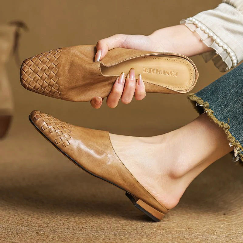 Mirabelle - Women's Genuine Leather Basket Weave Flats
