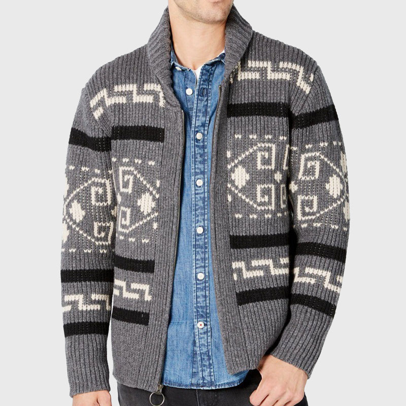 Nathan - Men's Geometric Jacquard Zip Cardigan