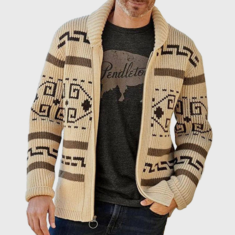 Nathan - Men's Geometric Jacquard Zip Cardigan