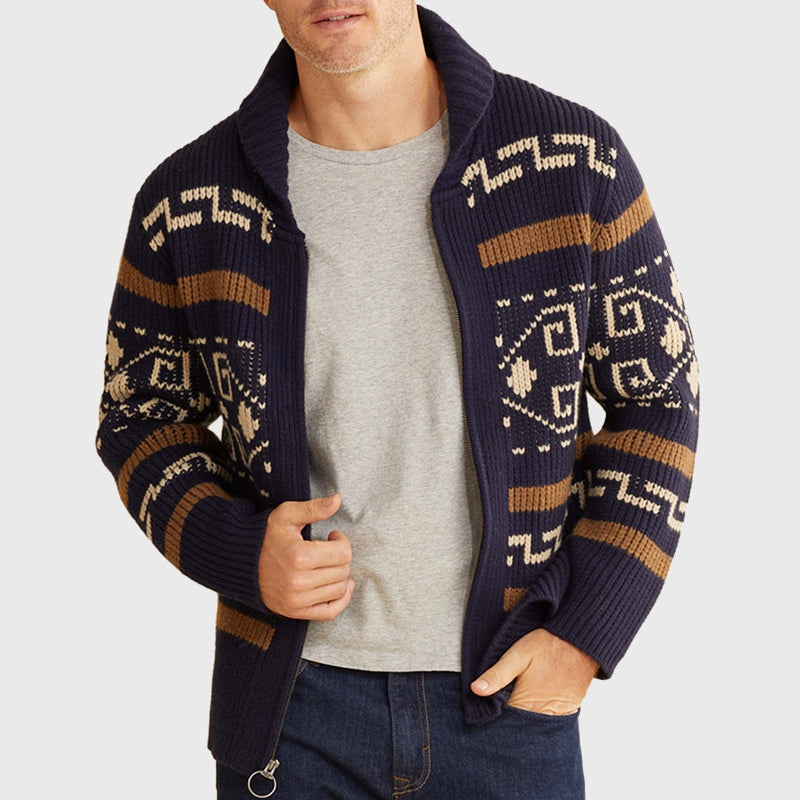 Nathan - Men's Geometric Jacquard Zip Cardigan