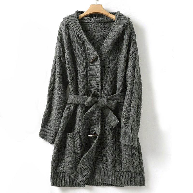 Paisley - Women's Cable Knit Hooded Cardigan