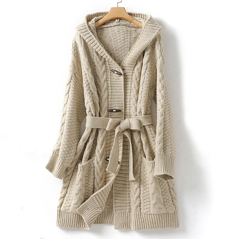 Paisley - Women's Cable Knit Hooded Cardigan