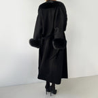 Raya - Women’s Belted Faux Fur Trim Longline Coat