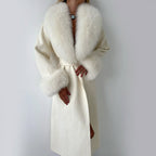 Raya - Women’s Belted Faux Fur Trim Longline Coat