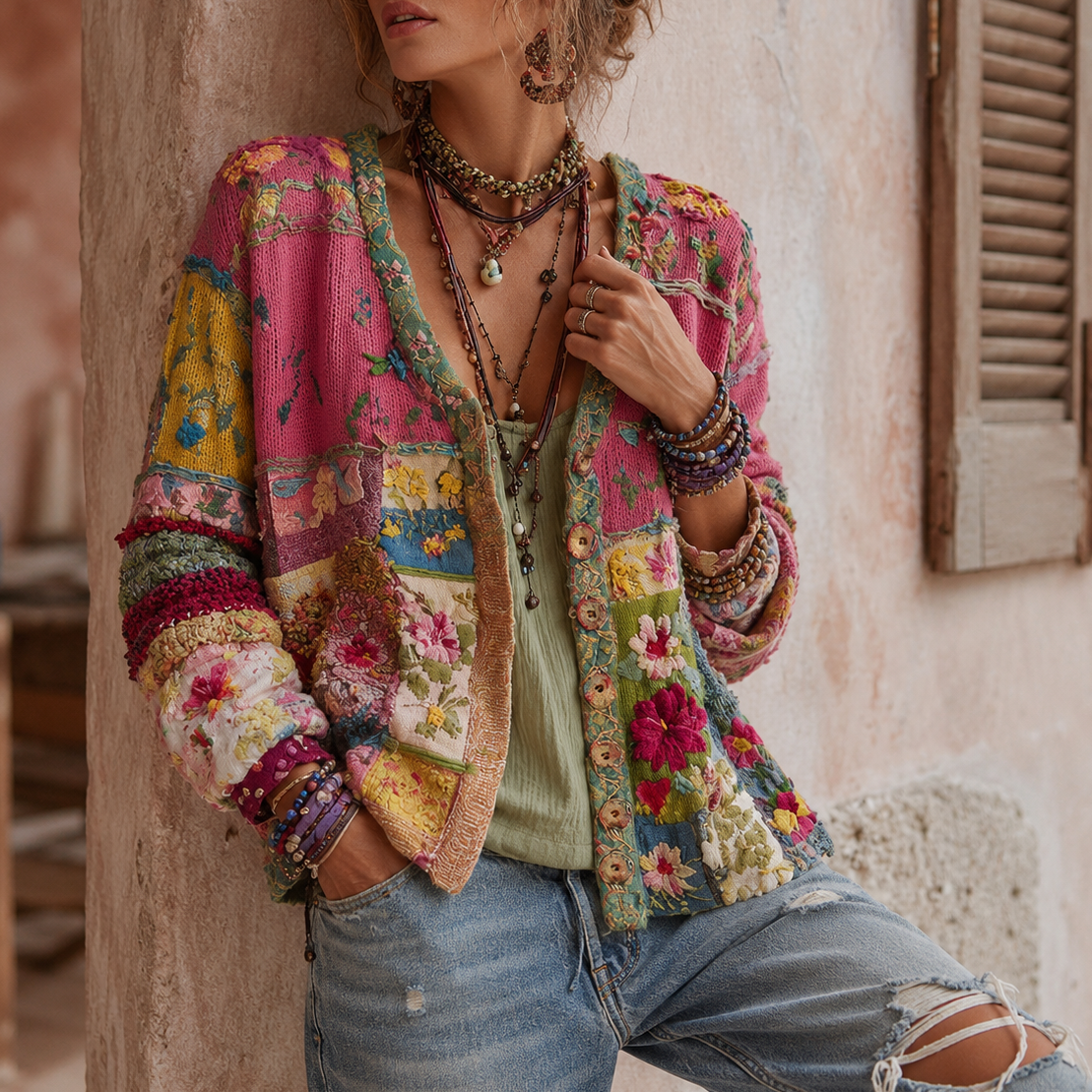 Romina - Women's Patchwork Floral Cardigan