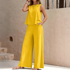 Rose - Women's Sleeveless Top & Wide-Leg Pants Set