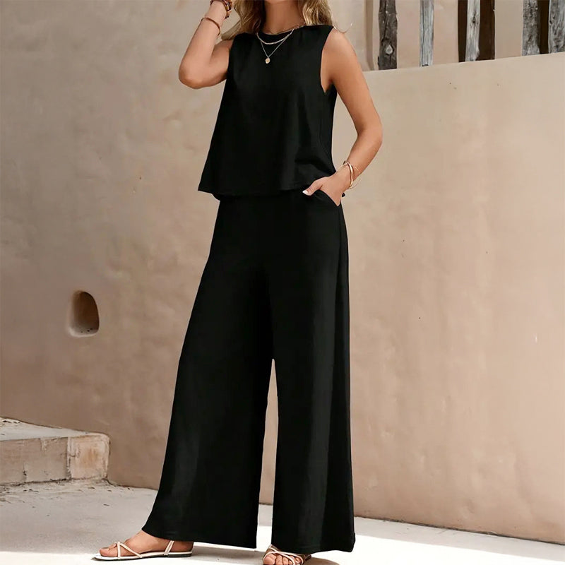 Rose - Women's Sleeveless Top & Wide-Leg Pants Set