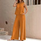 Rose - Women's Sleeveless Top & Wide-Leg Pants Set