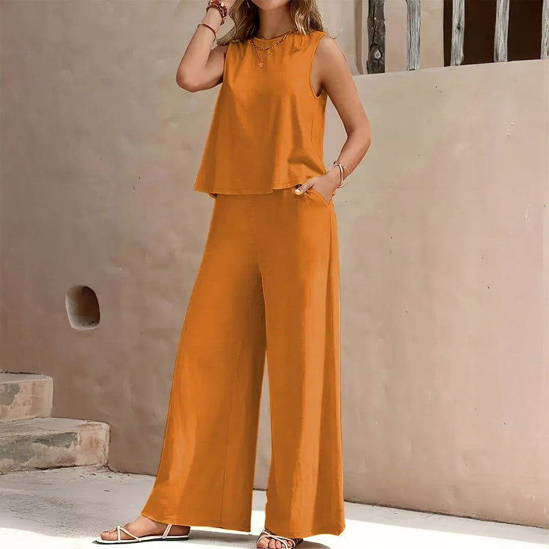 Rose - Women's Sleeveless Top & Wide-Leg Pants Set