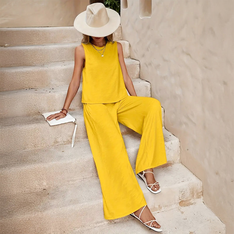 Rose - Women's Sleeveless Top & Wide-Leg Pants Set