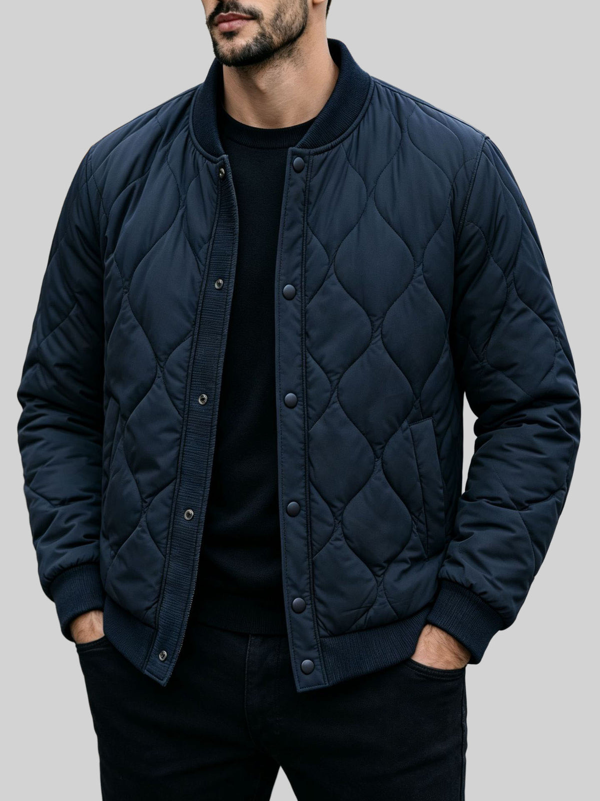 Ryan - Men's Wave Quilted Stand Collar Bomber Jacket