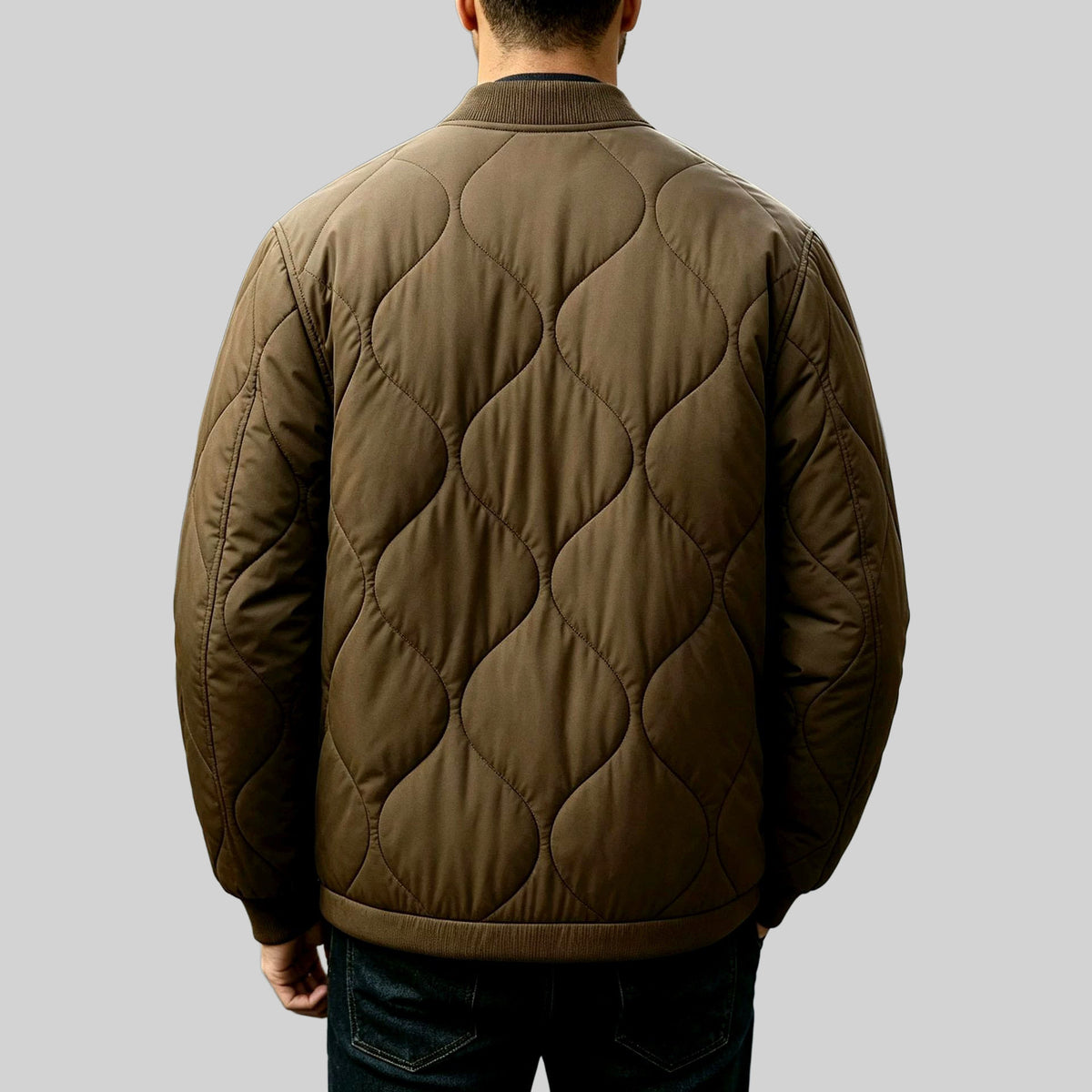 Ryan - Men's Wave Quilted Stand Collar Bomber Jacket