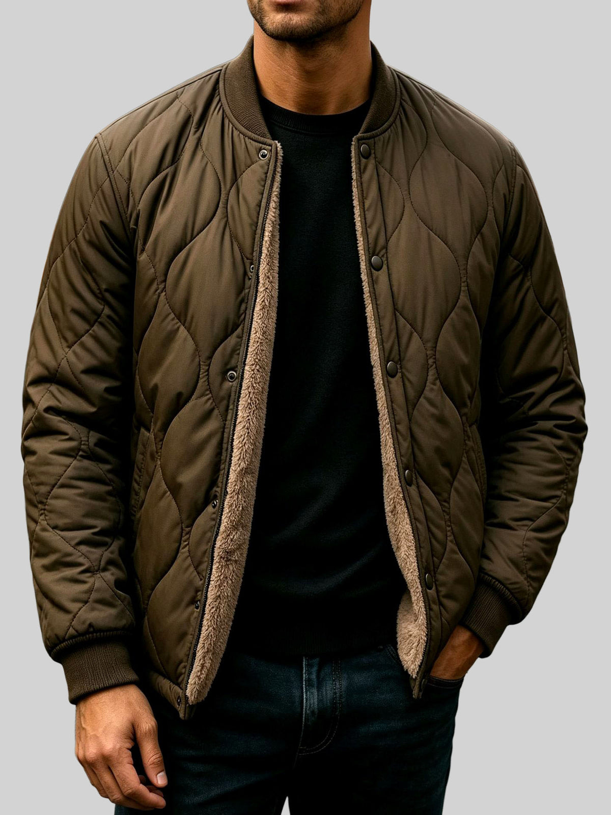 Ryan - Men's Wave Quilted Stand Collar Bomber Jacket