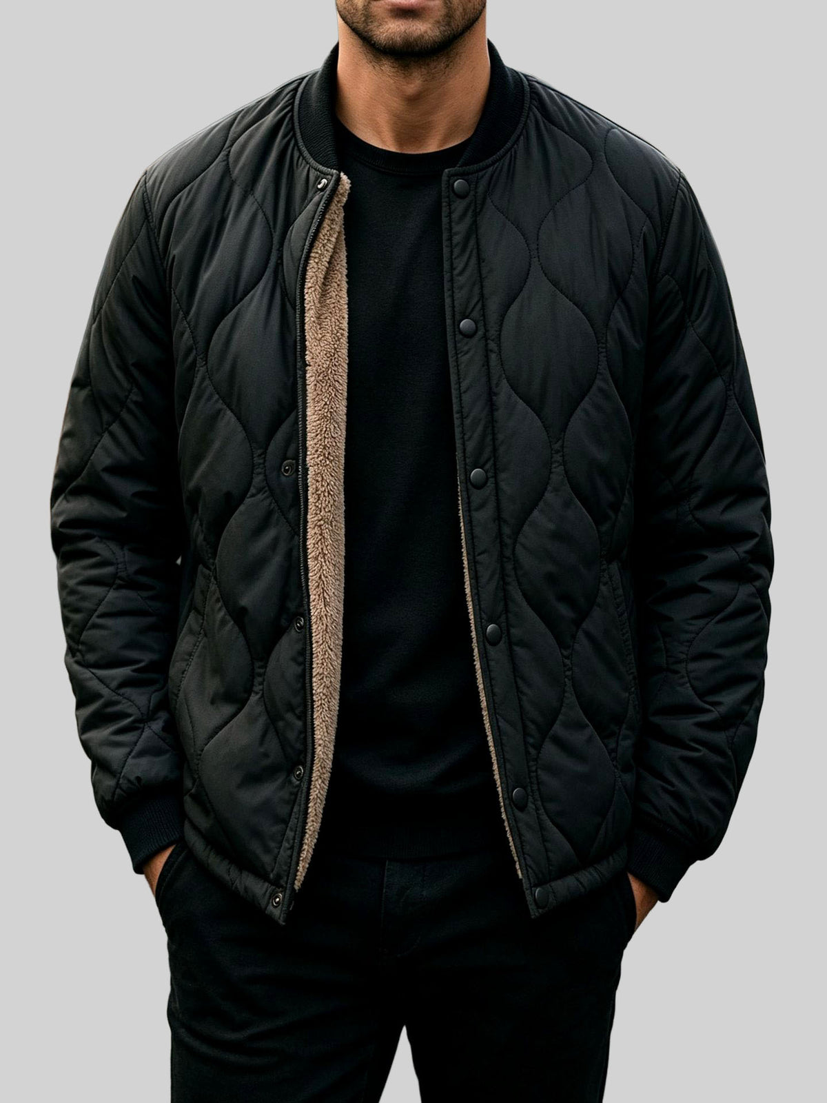 Ryan - Men's Wave Quilted Stand Collar Bomber Jacket