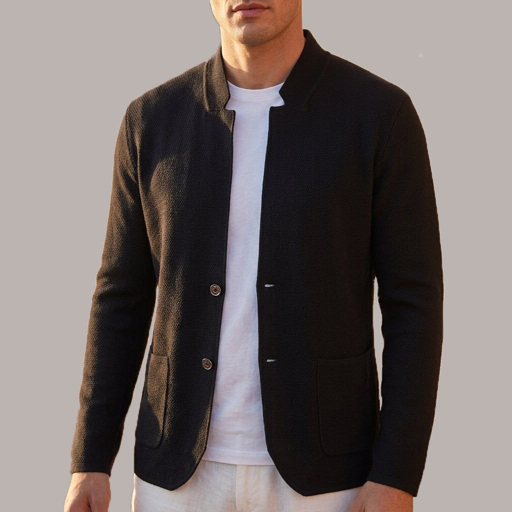 Sam - Men's Textured Knit Cardigan with Stand Collar