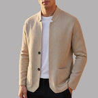 Sam - Men's Textured Knit Cardigan with Stand Collar