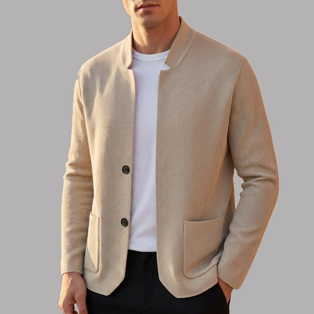 Sam - Men's Textured Knit Cardigan with Stand Collar