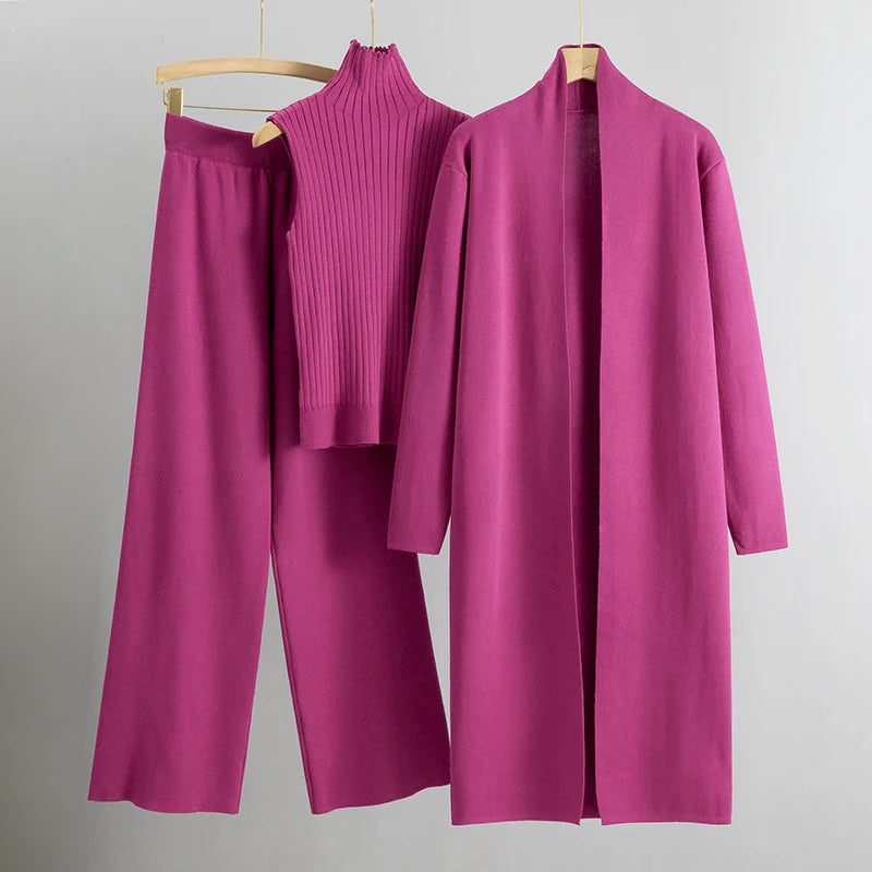 Savannah - Women's Ribbed Knit Three-Piece Matching Set