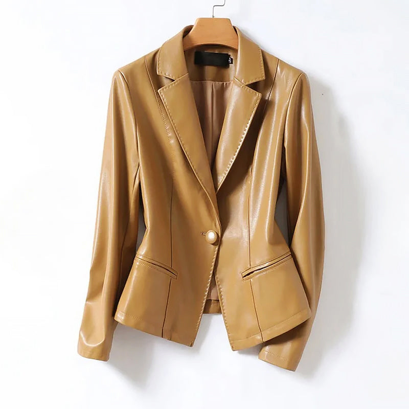 Scottie - Women's Refined Single-Button Leather Blazer