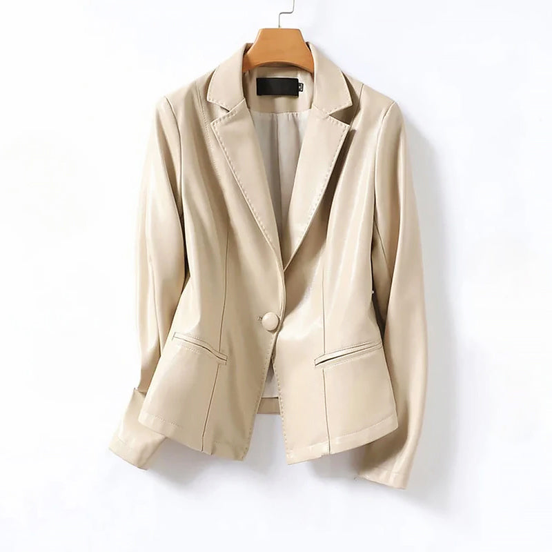 Scottie - Women's Refined Single-Button Leather Blazer