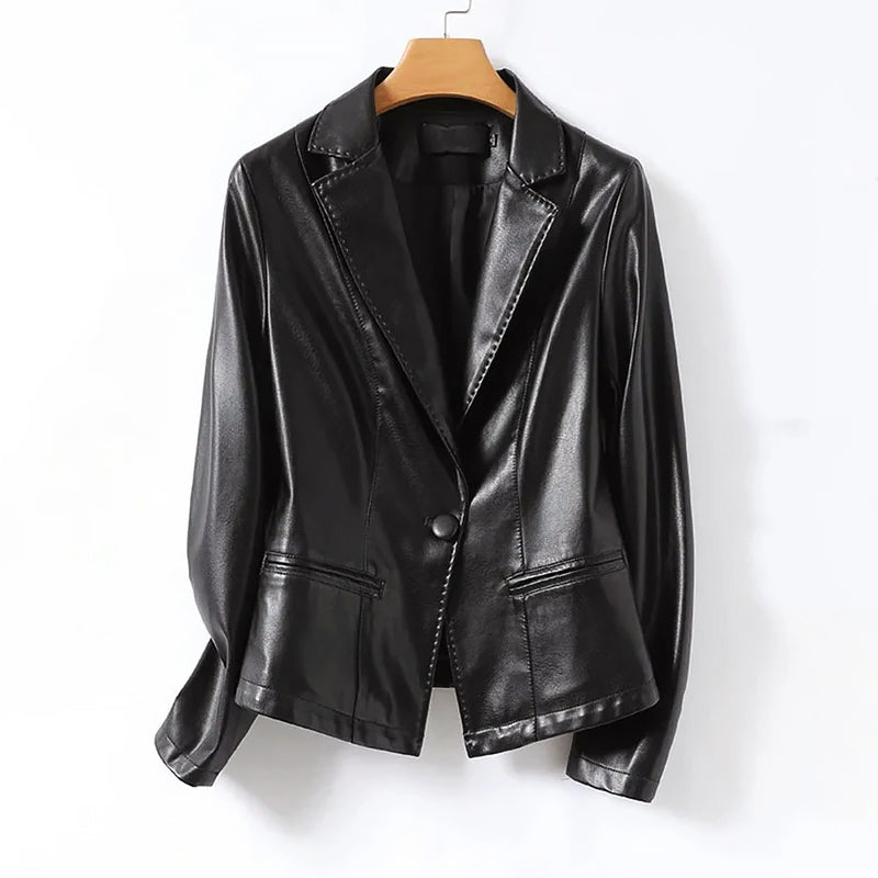Scottie - Women's Refined Single-Button Leather Blazer