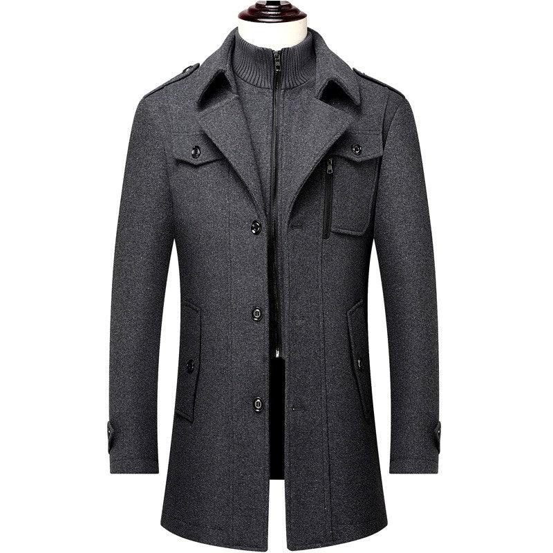 Sebastian - Men's Wool Blend Trench Coat with Zip Collar 2