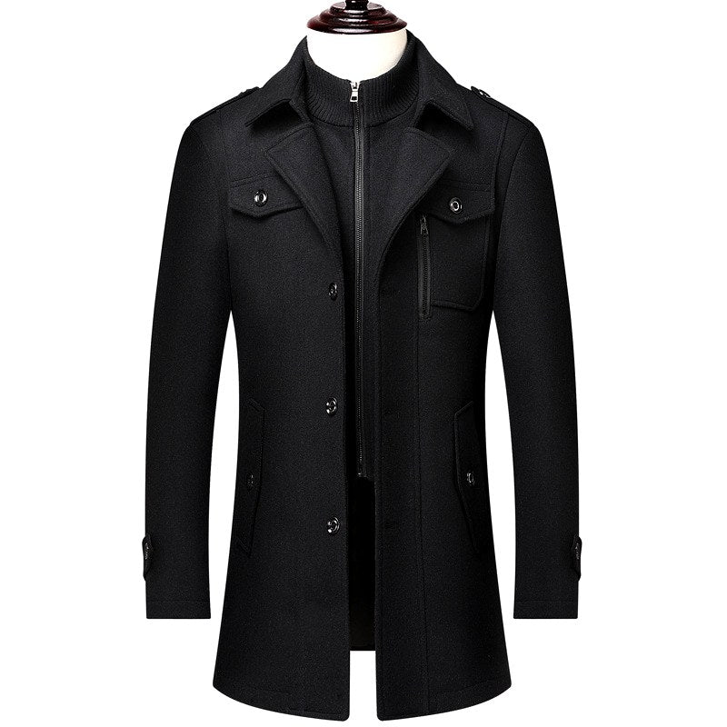 Sebastian - Men's Wool Blend Trench Coat with Zip Collar 3