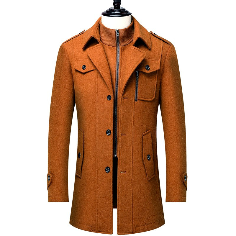 Sebastian - Men's Wool Blend Trench Coat with Zip Collar 4