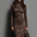 Sophia - Women's Suede Turtleneck Midi Dress